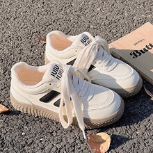 秋冬百搭小众加绒设计配裙子学院风保暖小白鞋优步H1386一件代发