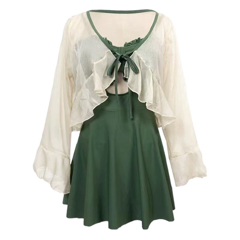 [Горячий товар] Новый женский купальник 2025 года, консервативный, закрывающий живот, для похудения, комплект суперфеи из горячих источников с длинными рукавами