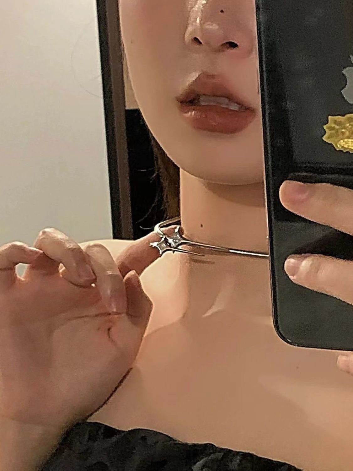 12g Weight Zircon Inlay Material Necklace Classification 1 Piece Quantity Ig Style Star Titanium Steel Inlay Zircon Necklace