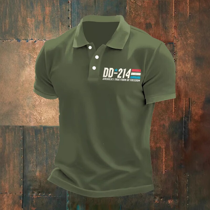 European and American Cross-Border Amazon Men's Retro Independence Day Dd-214 True Freedom Print Polo Shirt