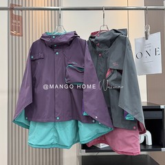 轻量露营徒步户外工装斗篷外套休闲连帽披肩夹克男女款  9373