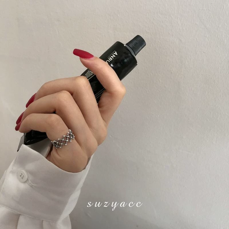 Ring Tide retro diamond-pattern, simple elegant index-finger accessory, silver tone