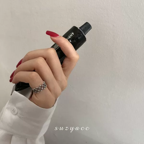 Vintage Distressed Quilted Tail Ring Open Design Index Finger Ring for Women Simple Ins Trendy Internet Celebrity Jewelry