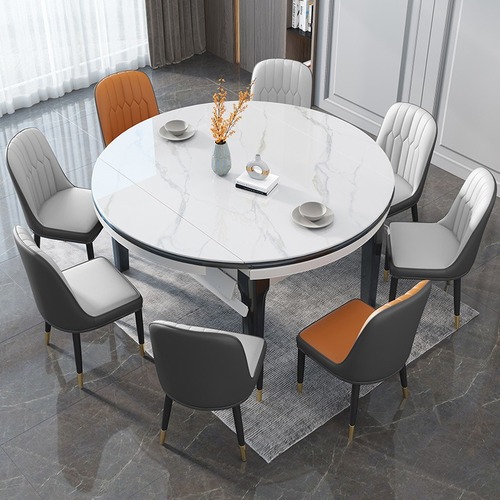 Light luxury slate dining table and chair combination, modern and simple retractable and foldable solid wood square and round dual-purpose restaurant dining table