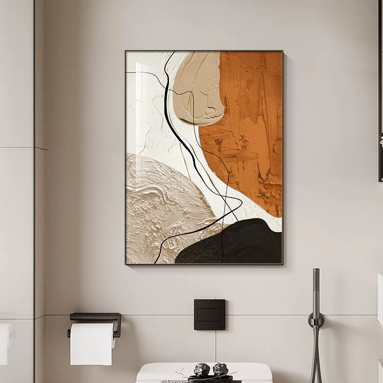 Abstract Art Bathroom Decorative Painting Waterproof Bathroom Toilet Wall Art with Textured High-End Feel Hotel Restroom Mural Abstract Art Bathroom Decorative Painting Waterproof Bathroom Toilet Wall Art with Textured High-End Feel Hotel Restroom Mural