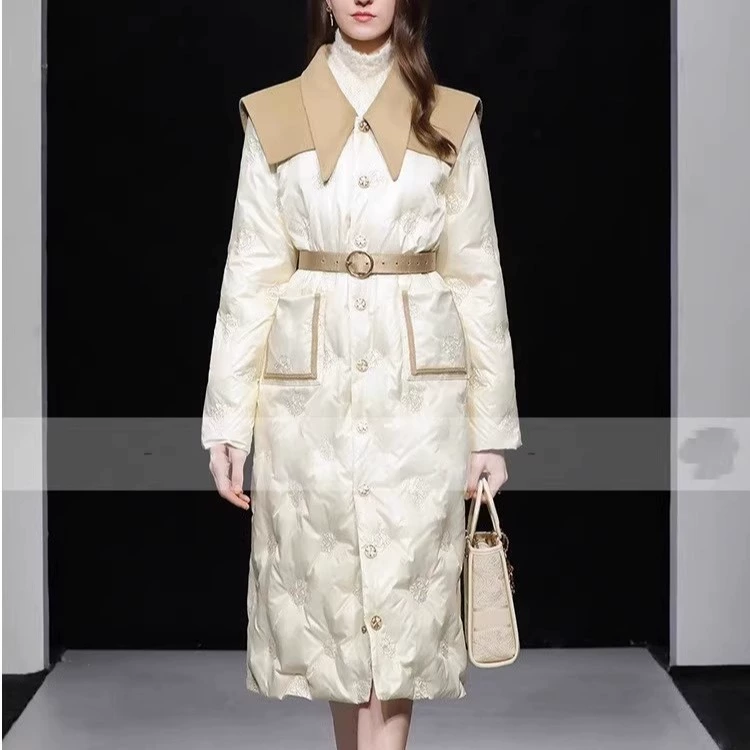 Зимний новый модный пуховик двухсторонний большой отворот с вышивкой средней длиной 90 белая утка пуховик женский