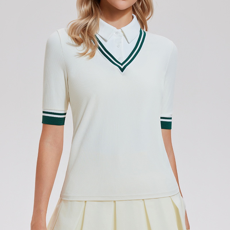 Camisetas deportivas de nuevo estilo para mujer, polos casuales con solapa para golf, camisetas de tenis de manga corta para fitness al aire libre