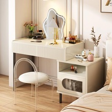 奶油风梳妆台卧室现代简约斗柜床头柜一体小型网红高级少女化妆桌