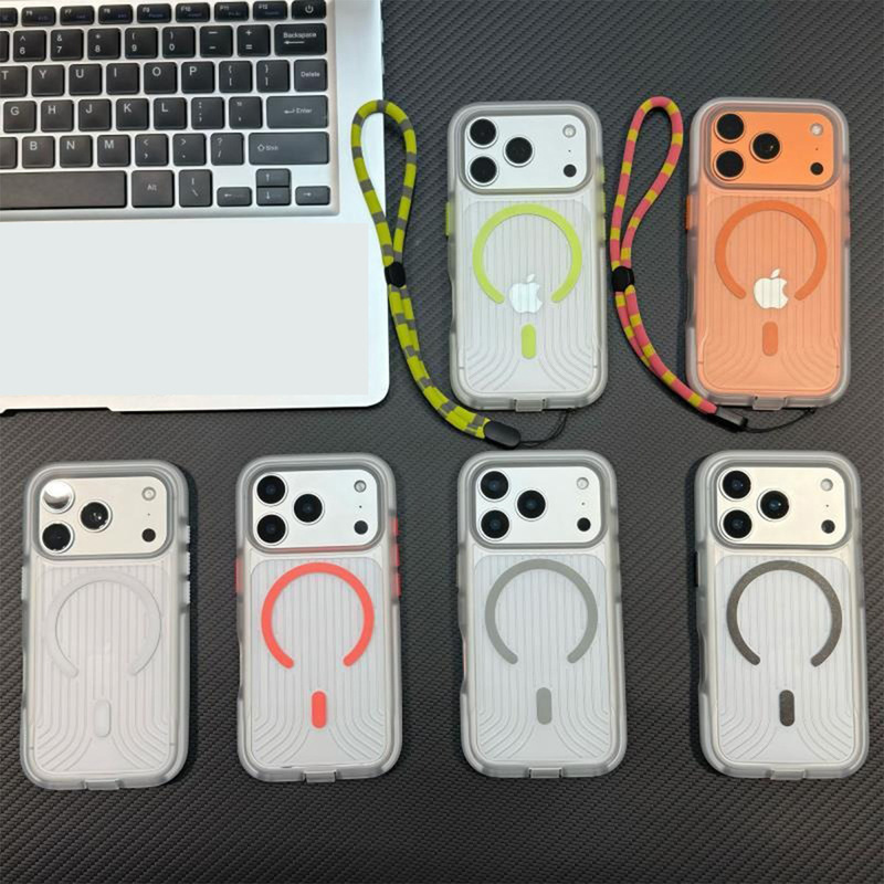 Te Magnetic Mobile Phone Case Frosted Corrugated Lanyard Mobile Phone Case Suitable for Apple 17Promax Dustproof Strong Magnetic Suction Case