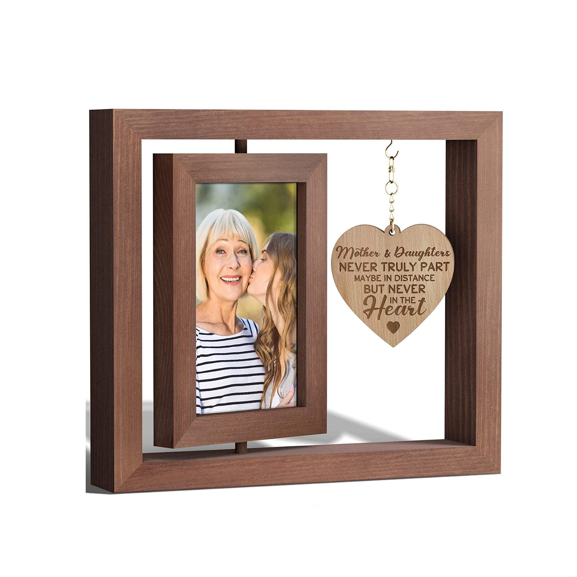 En stock marco de fotos giratorio de doble cara de madera 6 pulgadas 7 pulgadas marco de fotos pareja regalo marco de fotos cuerpo mesa de madera