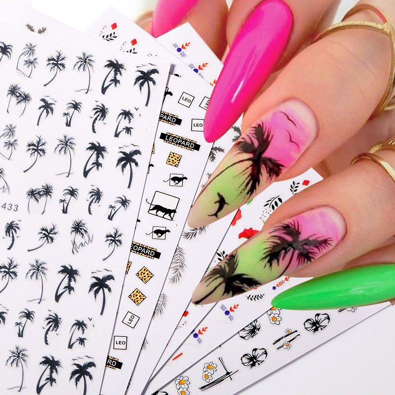 ネイルシール 夏風 椰子の木 ひまわり 植物 ネイルシール 3d 白黒 ネイルシール 裏面粘着付 ネイルシール 買得 Coris Ec