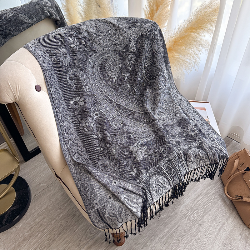 Chal de Jacquard con Flecos de Poliéster Térmico para Primavera