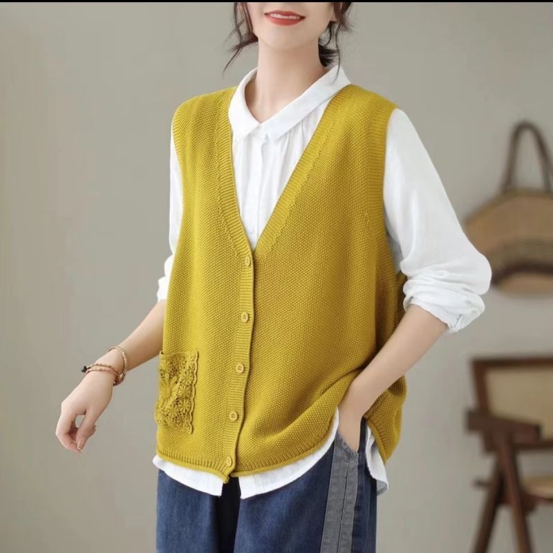 【 Cashmere Family 】 Wollstrickjacke ärmelloser Pullover vielseitige lose Weste Schulteroberteil Damen Herbst_voghion.com