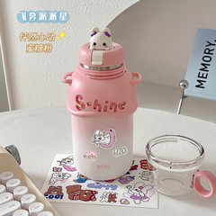 保温カップ 子供用 ダブルドリンク ポータブル 304ステンレス製 水筒 女性用 大容量 高品質 ストローカップ 落下防止カップ