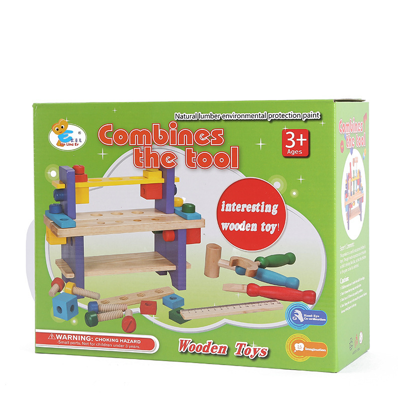 Banco de trabajo de Madera Juguetes educativos de madera de educación temprana material didáctico mesa de herramientas de montaje infantil fabricante de material didáctico