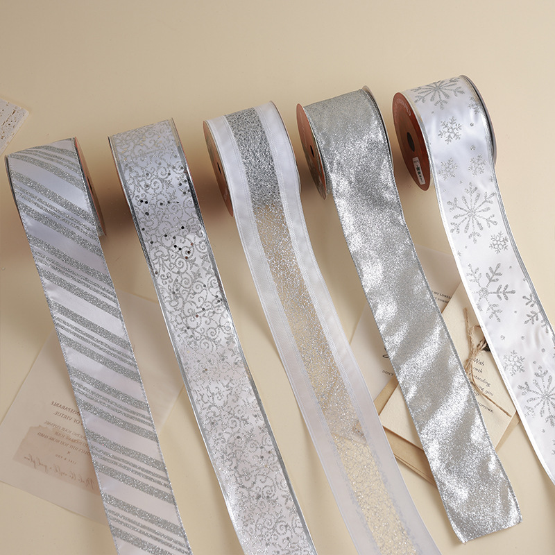 Transfronterizo nuevo estilo Navidad árbol de Navidad decoración cinta ins de malla plateada de alta calidad cinta de cinta diy lazo