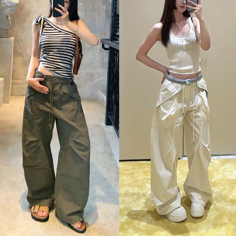 Nanyou Quality 2026 New Style Workwear Pocket Pants, Loose Slimming Wide-Leg Long Pants, Versatile Straight-Leg Casual Pants for Women, Thin