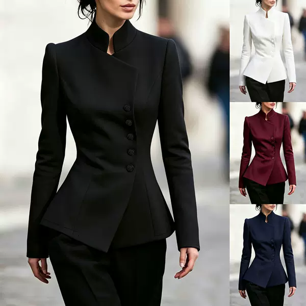 2026 Amazon Independent Station Cross-Border New Model Stand Collar Asymmetrical Waist-Cinching Commuter Blazer Suit