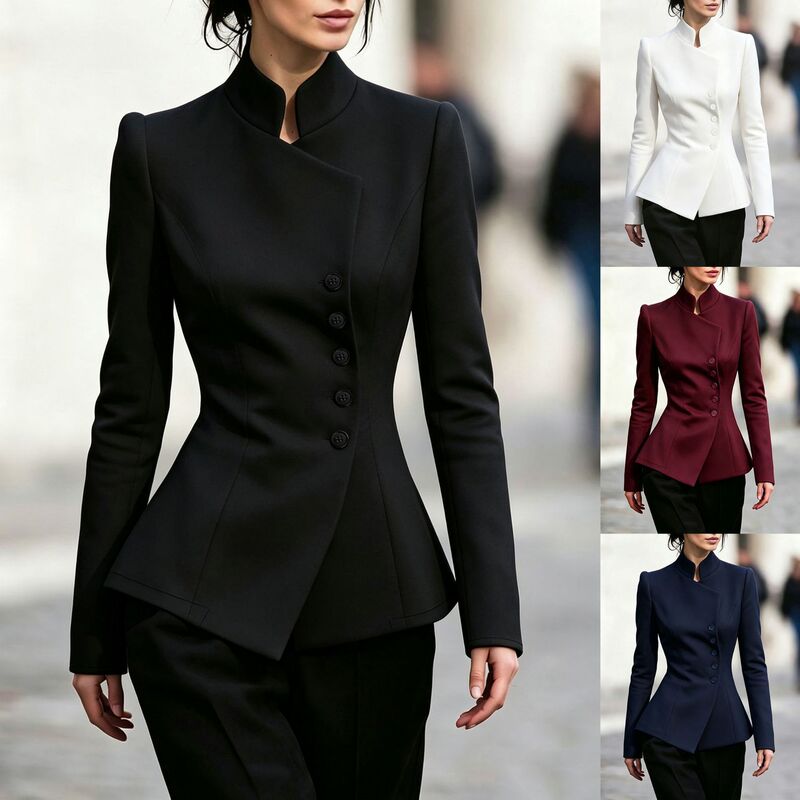 2026 Amazon Independent Station Cross-Border New Model Stand Collar Asymmetrical Waist-Cinching Commuter Blazer Suit 2026 Amazon Independent Station Cross-Border New Model Stand Collar Asymmetrical Waist-Cinching Commuter Blazer Suit