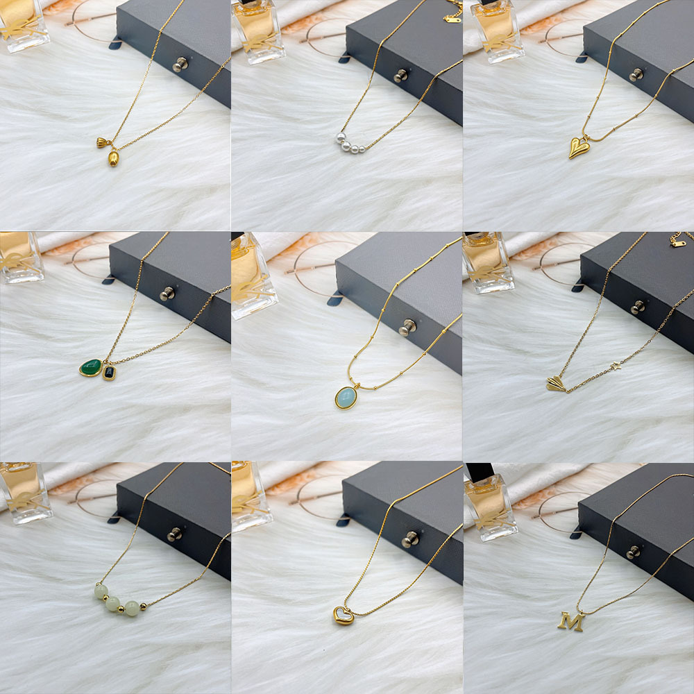 13g Weight Resin, Glass, Copper, Zircon Pendant Material Titanium Steel Fashion Inlay Letter Water Droplets Heart Shape Artificial Pearls Rhinestones Pendant Necklace