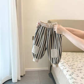 黁白婴儿秋冬季新款卫裤韩版竖条纹休闲裤大pp裤加绒宝宝秋冬装外