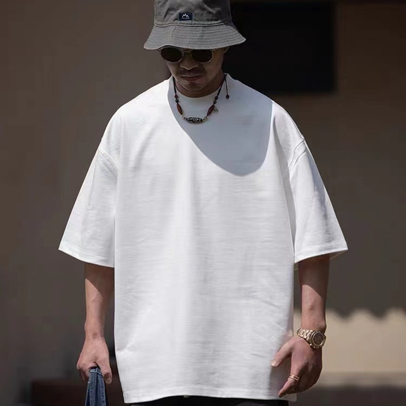 330g transfronterizo pesado camiseta de manga corta hombre verano color sólido relajado pareja casual hip-hop vientos versátiles blusa