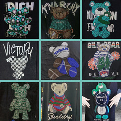 鴻彩女裝燙鑽小熊圖案新款立體鑽支持個性化DIY服飾輔料批發