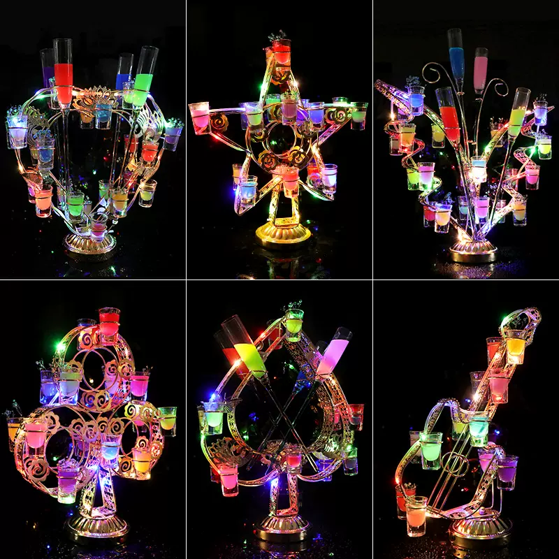 酒吧鸡尾酒创意发光旋转酒杯架子夜场KTV必备主题一口子弹酒杯架