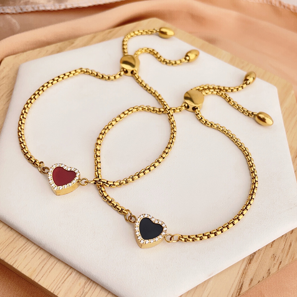 13g Weight 304 Stainless Steel Pendant Material Bracelets Classification 304 Stainless Steel Chain Material 1 Piece Quantity Holiday, Date, Tea Party Occasion 304 Stainless Steel Material Heart Shape Pattern Women's Gender Plating Design Sweet, Simple Style Style Sweet Simple Style Heart Shape 304 Stainless Steel Bracelets In Bulk 2