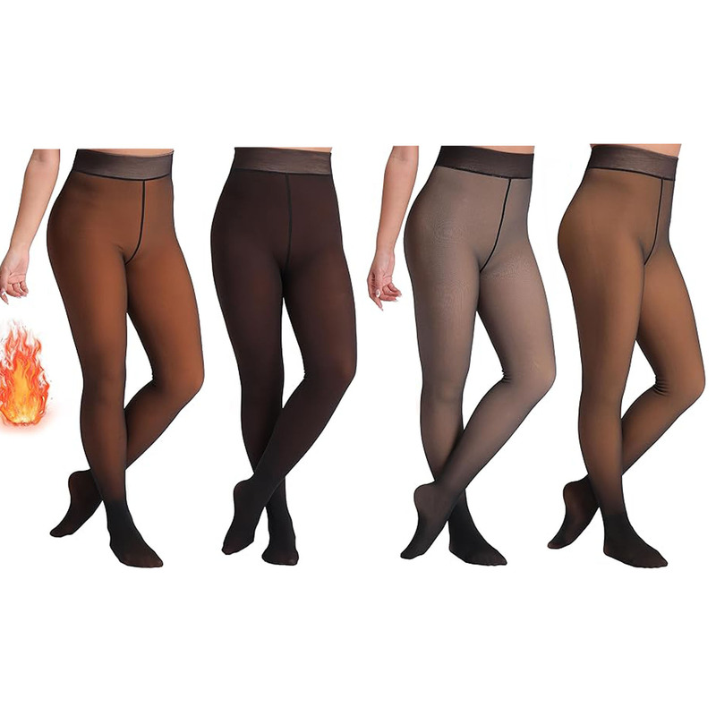 Cross-Border Amazon Specializes in Plus Size Transparent Winter Warm High-Waisted Warm Wool-Lined Women's Bodysuit Socks