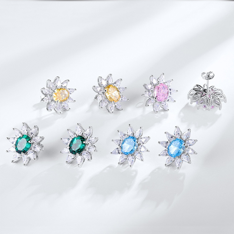 Wilsheng s925 plata esterlina nuevo 3.2ct alto carbono diamante pendientes moda mujer hielo flor corte Rosa huevo en forma de 7*9 pendientes