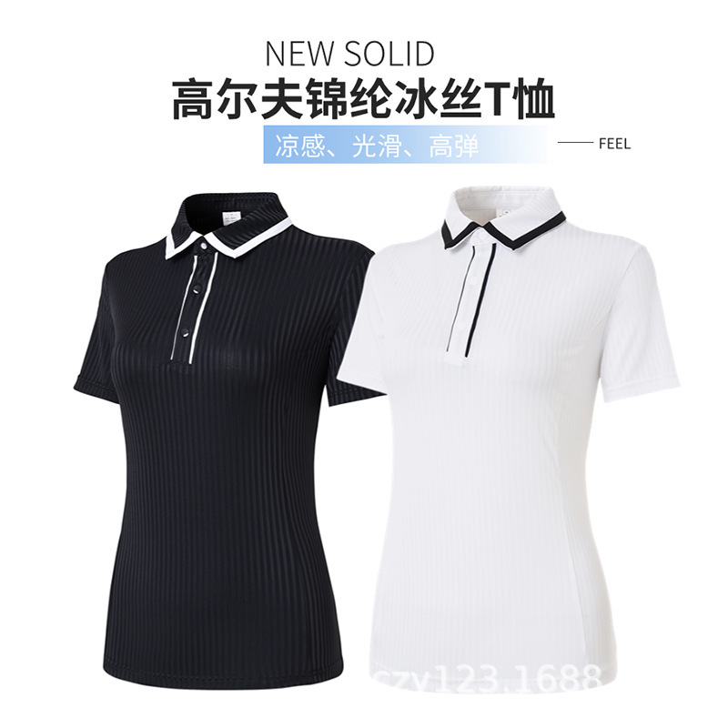 Golf Women's Summer Short-Sleeved Slim-Fitting T-Shirt Golf Jersey Lapel Polo Shirt Sports Breathable and Quick-Drying Golf Women's Summer Short-Sleeved Slim-Fitting T-Shirt Golf Jersey Lapel Polo Shirt Sports Breathable and Quick-Drying