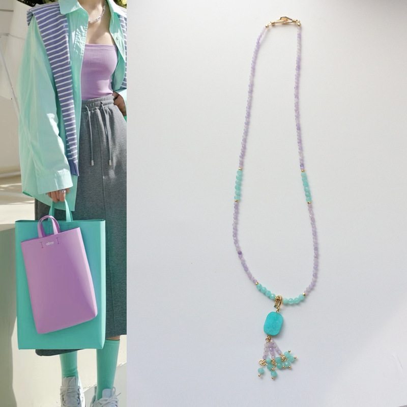 Niche light luxury retro natural stone necklace spring and summer versatile cool purple blue contrast color matching necklace Tianhe Stone Niche light luxury retro natural stone necklace spring and summer versatile cool purple blue contrast color matching necklace Tianhe Stone