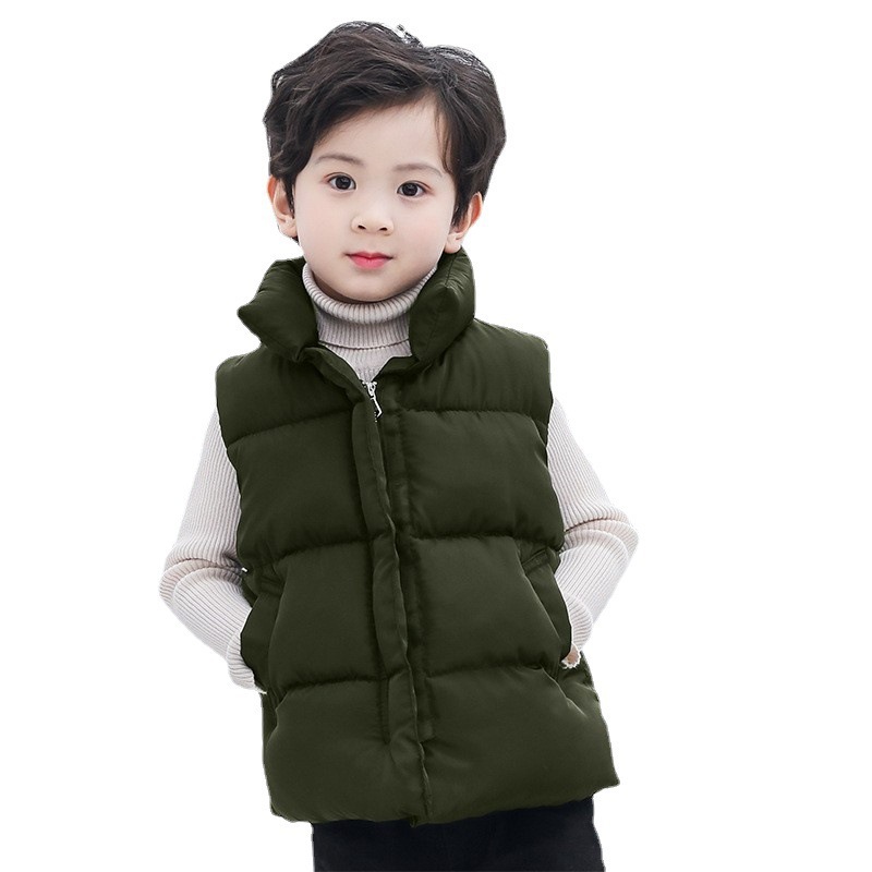 2025 otoño y invierno nuevos niños y niñas coreanos ocio corto cuello vertical para niños pequeños y medianos plumón chaleco de pan