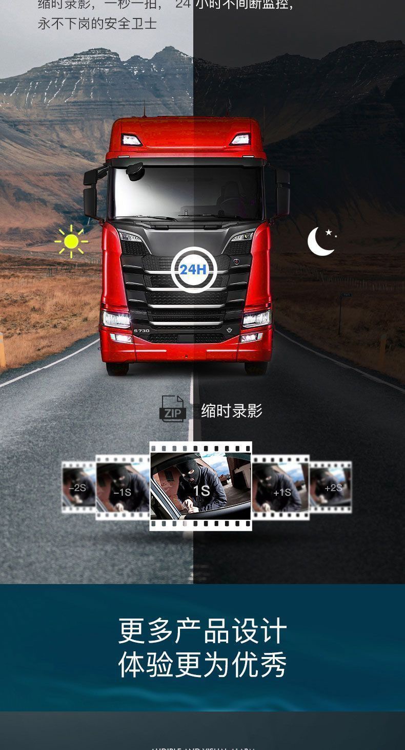 High-Definition Night Vision Dashcam for Large and Small Trucks, Dual Front and Rear Cameras, Integrated Reversing Camera for Semi-Trailers, 24V/12V