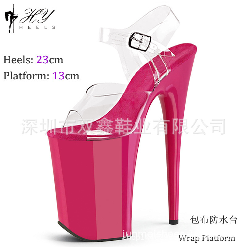 23cm moda europea y americana sexy odio tiangao pole danza zapatos nuevo modelo característico entrenamiento pasarela Sandalias de tacón alto para las mujeres