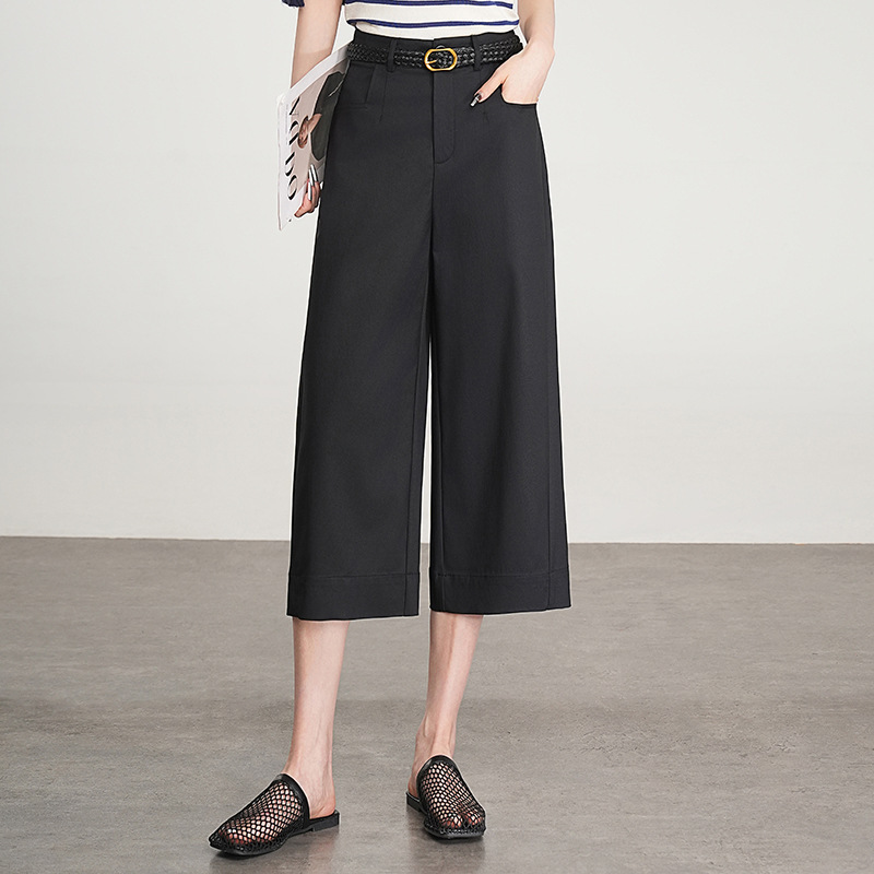Genuine Brand Mulberry Silk Cropped Wide-Leg Pants for Women 2025 Summer New Loose Versatile Thin Straight Casual Pants