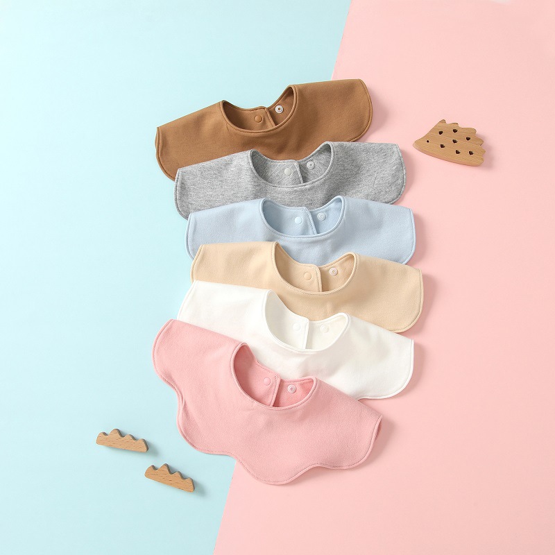 Male and Female Baby Double-Sided Pure Cotton Petal Bib Bib Pure Color Autumn and Winter High-Looking Baby 360-Degree Rotating Saliva Towel
