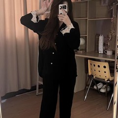 蕾丝花边睡衣女ins风春秋季长袖长裤套装韩版美少女可外穿家居服