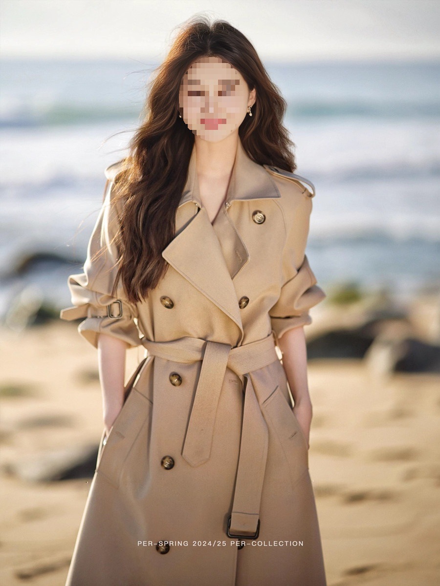 Khaki Windbreaker Jacket for Women 2025 New Spring and Autum Mid-Length British Style Korean Style Popular