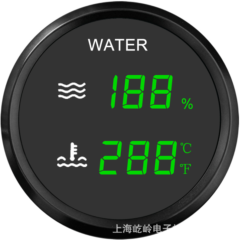 automobile instrument, Erheyi 52mm 2-in-1 Multifunction - black-frame-black-background-water-level-water-temperature