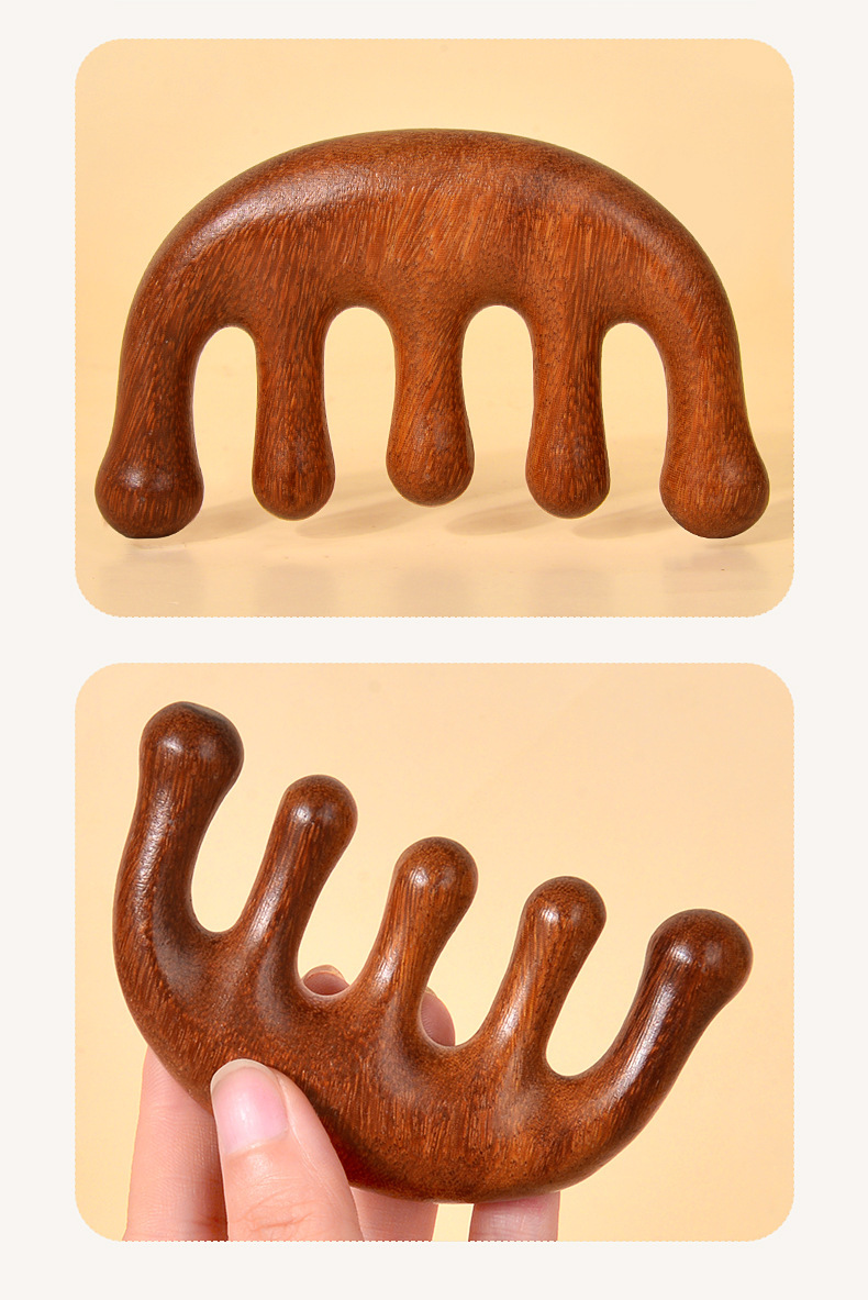 Golden Sandalwood Massage Comb Wide Tooth Head Scalp Meridian Comb Double Head Dolphin Design preparation