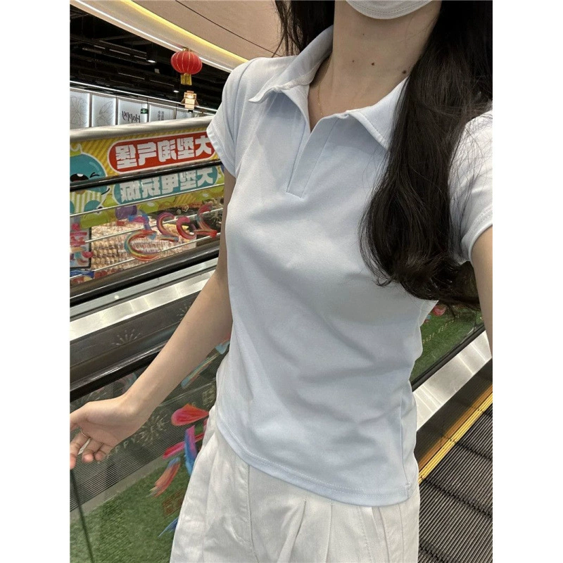 Pure Desire женская летняя новая универсальная повседневная спортивная футболка с короткими рукавами и воротником-поло для похудения.