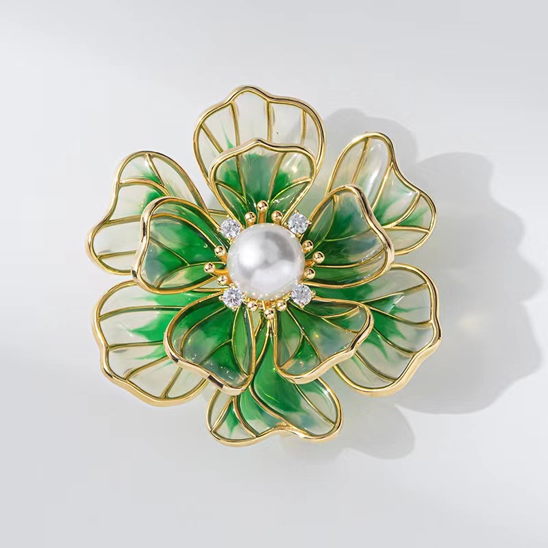Enamel Peony Flower Brooch, High-End Pearl Corsage, High-End Pin Accessories, Clothing Accessories for Women and Men, Accessible Luxury Clothing Accessories