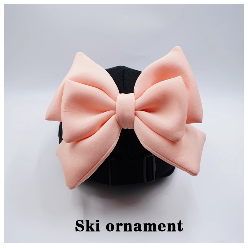 Light Orange Double Layer Bow Ski Hat Helmet Cover Plush (Auto Parts and Accessories) - light-orange-double-layer-bow-helmet-cover-only