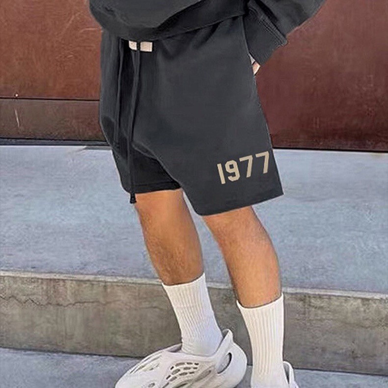 Essentials American High Street European and American Trendy Brand Summer Flocked 1977 Shorts for Men and Women Couples