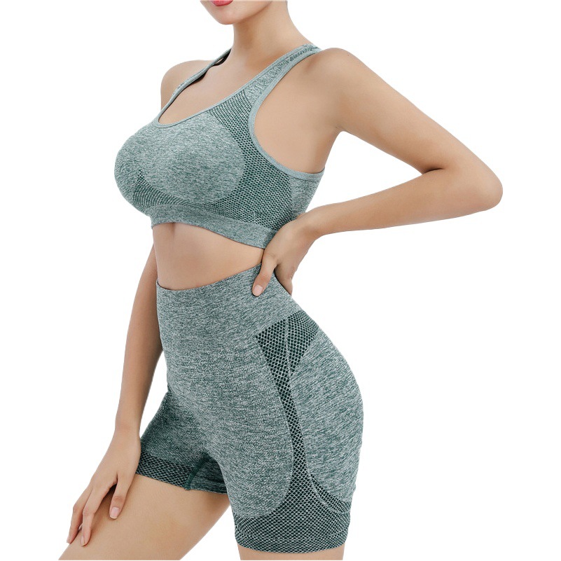 Cintura alta apretada ropa de entrenamiento de yoga melocotón de las mujeres pantalones cortos de cadera deportes push-up chaleco desgaste exterior de secado rápido traje de 2 piezas