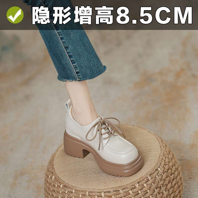 9cm Platform Loafers Women's 2024 Early Spring New White Lace-up British Style Small Leather Shoes Women's in stock 9cm Platform Loafers Women's 2024 Early Spring New White Lace-up British Style Small Leather Shoes Women's in stock