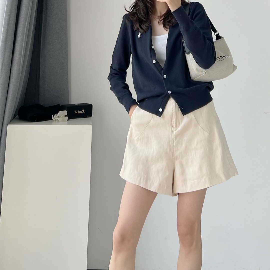 25 새로운 스타일 멀티 피스 3 차원 컷 라이닝 높은 허리 디자인 여름 리넨 캐주얼 반바지