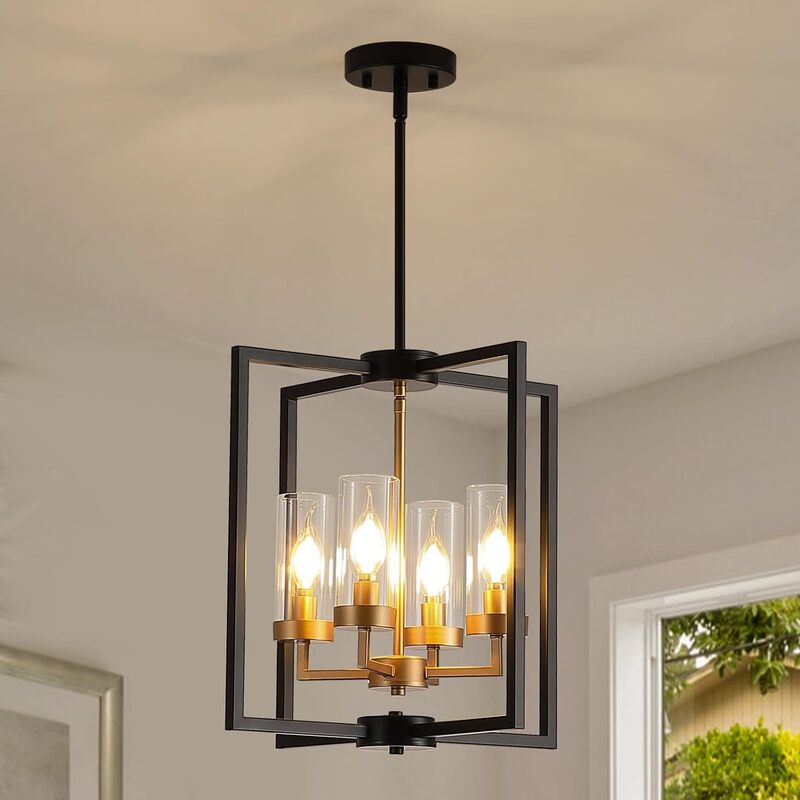 Cross-border exclusive supply of modern farmhouse chandeliers, industrial metal 4-head glass chandeliers suitable for kitchen islands and foyer lighting